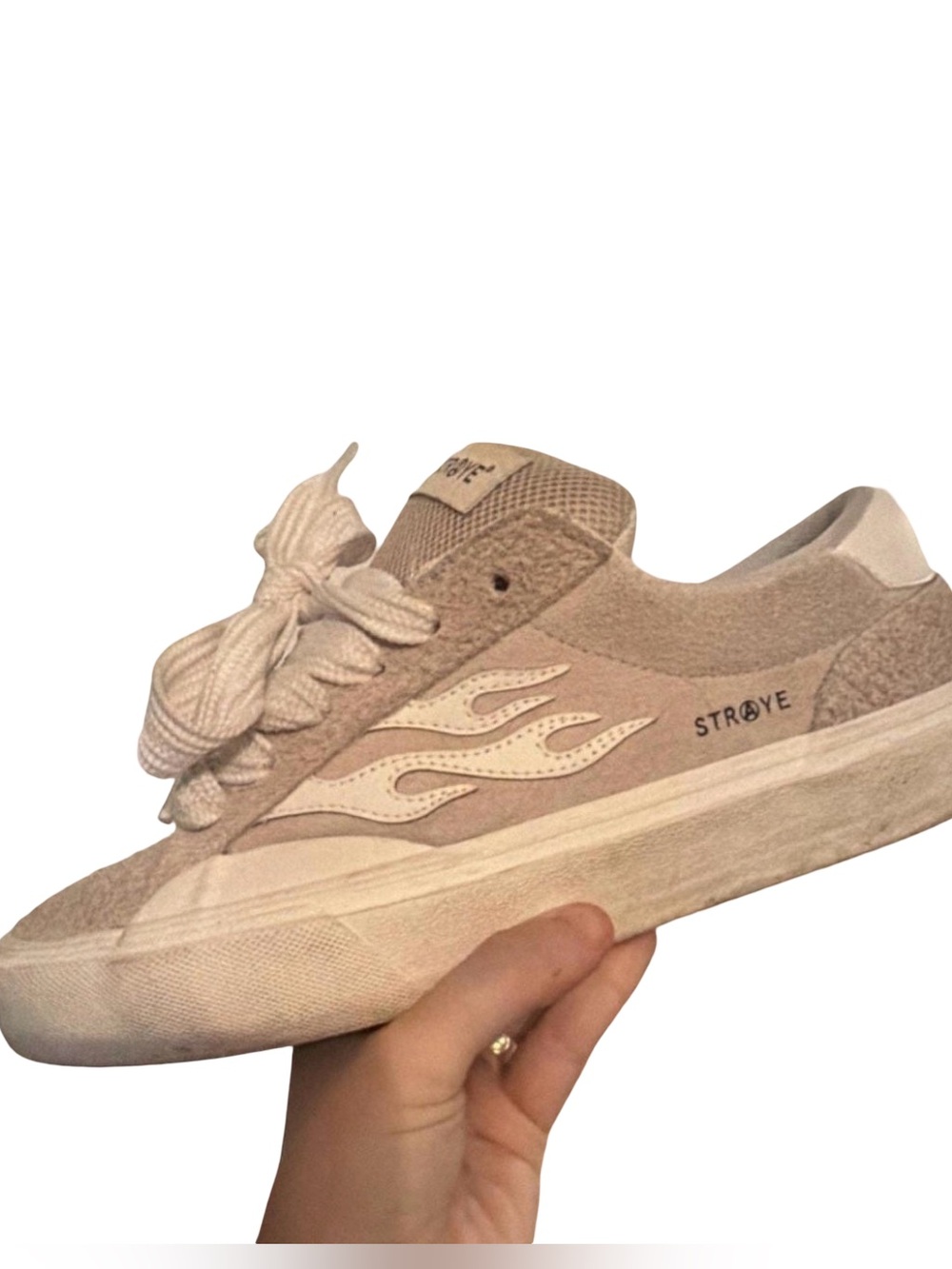 STRAYE Beige Suede Low Top Skate Sneakers Lace Up Rubber Outsole Men